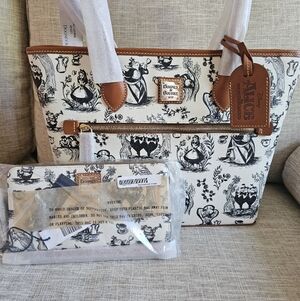 Disney Dooney & Bourke Alice In Wonderland Toile Tote & Wristlet Zip Wallet